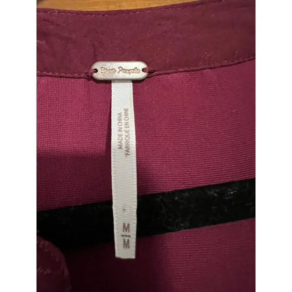 Free People Women's Choose Me Velvet Mini Dress Burgundy Babydoll Boho Size M